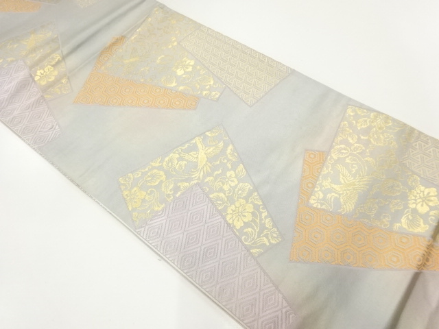 JAPANESE KIMONO / ANTIQUE FUKURO OBI / SILK / WOVEN SHIKISHI & PHOENIX & CLASSICAL PATTERN